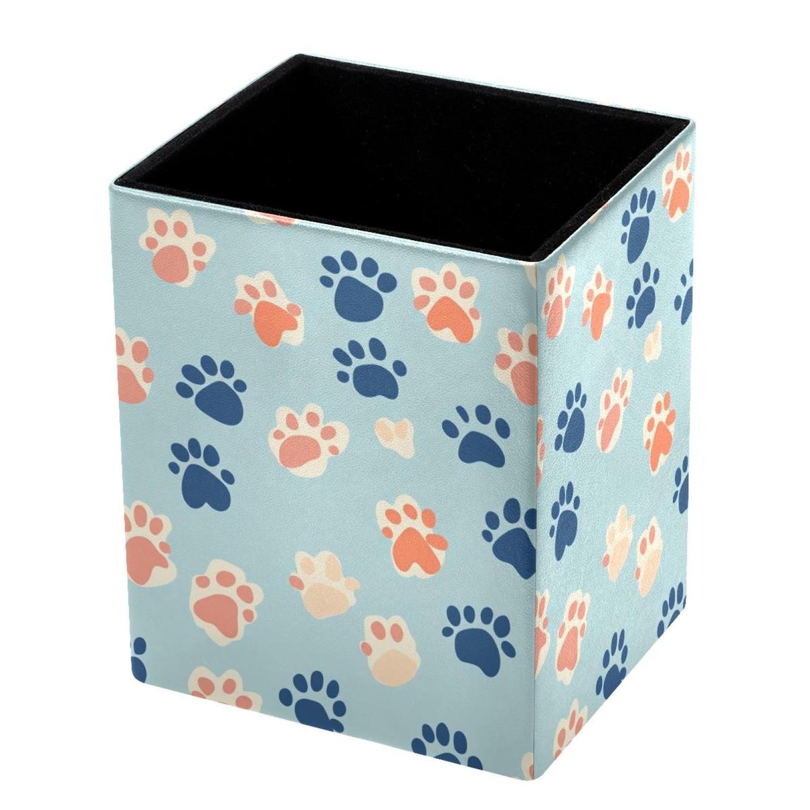 FWJZDSP Pencil Holder for Desk Pen Pouch with Blue Cat Paws Capacity Pen Cup Leather Makeup Brush Holder for Office Desk Organizer