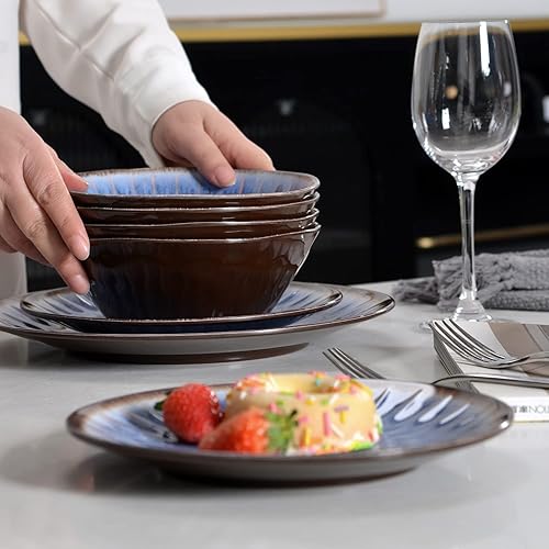 Miniatura 6 de Gufaith Juego de vajilla de melamina de 12 piezas, platos y cuencos, platos de melamina, juegos de platos para exteriores, vajilla irrompible,