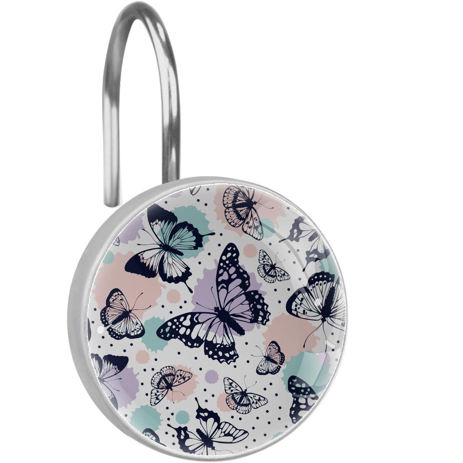 Crochets de rideau de douche papillon lot de 12 anneaux antirouille pour tringle salle de bain