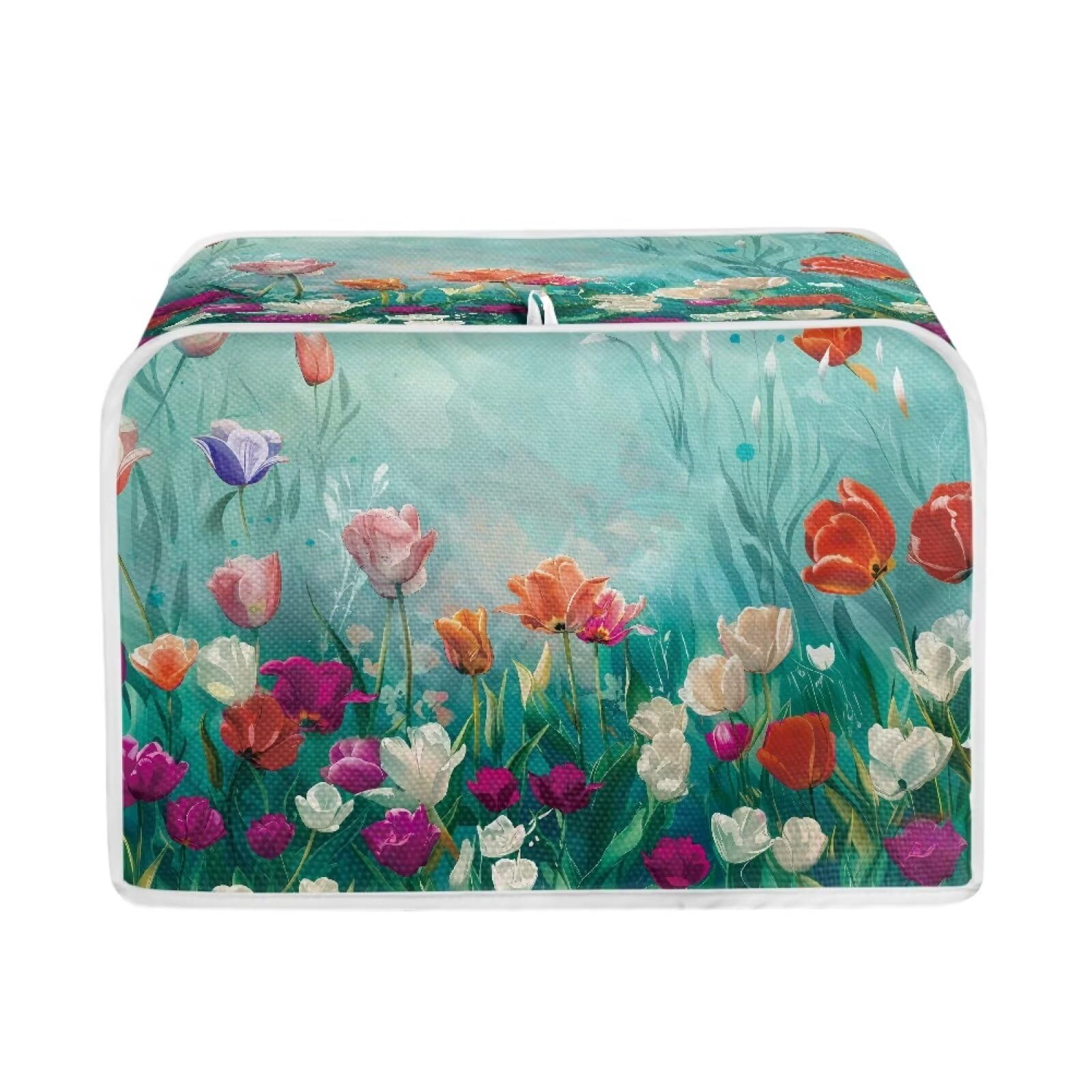 Yuuxorilu Flower Toaster Cover 4 Slice Small Appliance Toaster Cover with Hanger for Kitchen,Washable and Dust Protection Machine Washable
