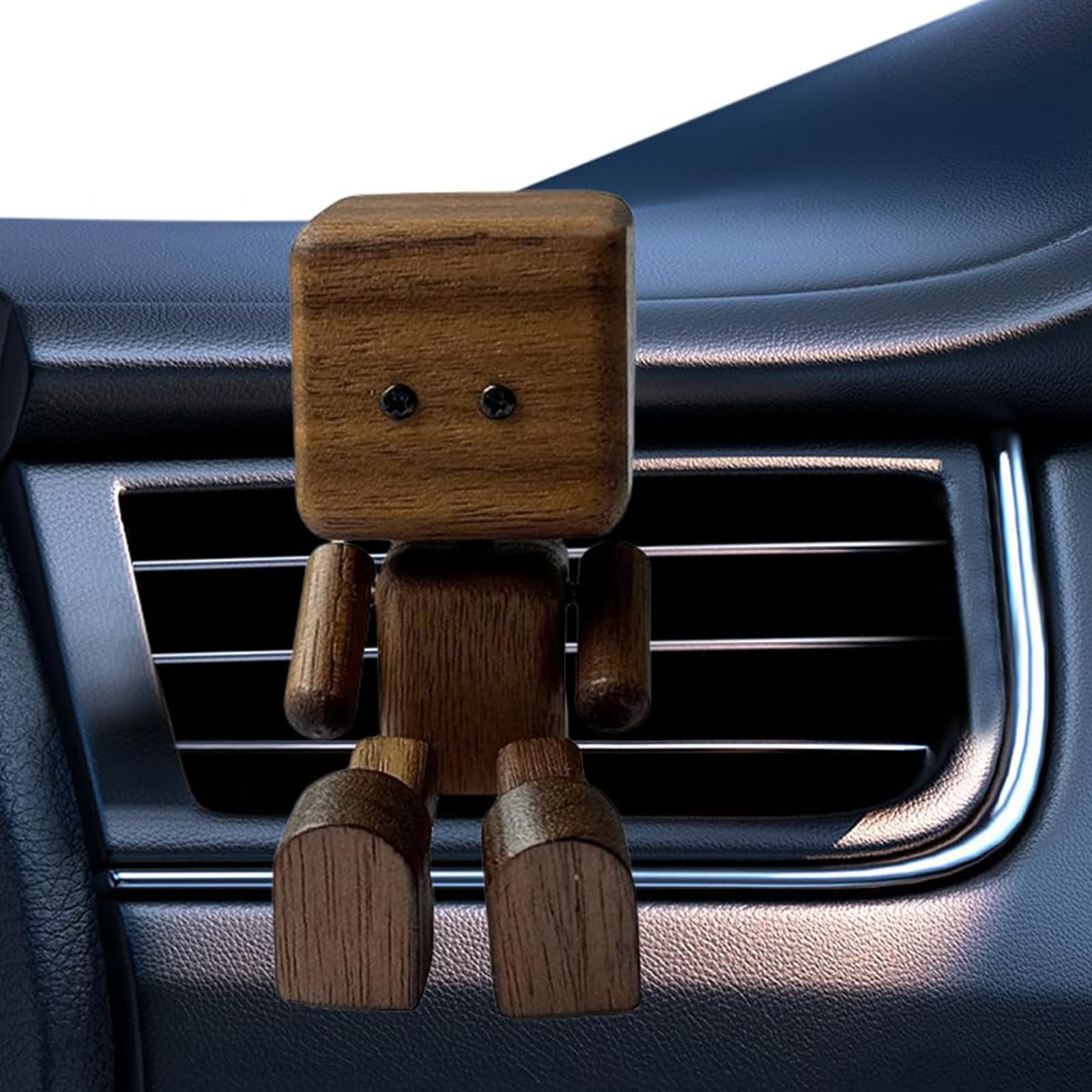 Schüttelmann Holz Wackelfigur Auto - 12 Magnetische Gesichter Armaturenbrett