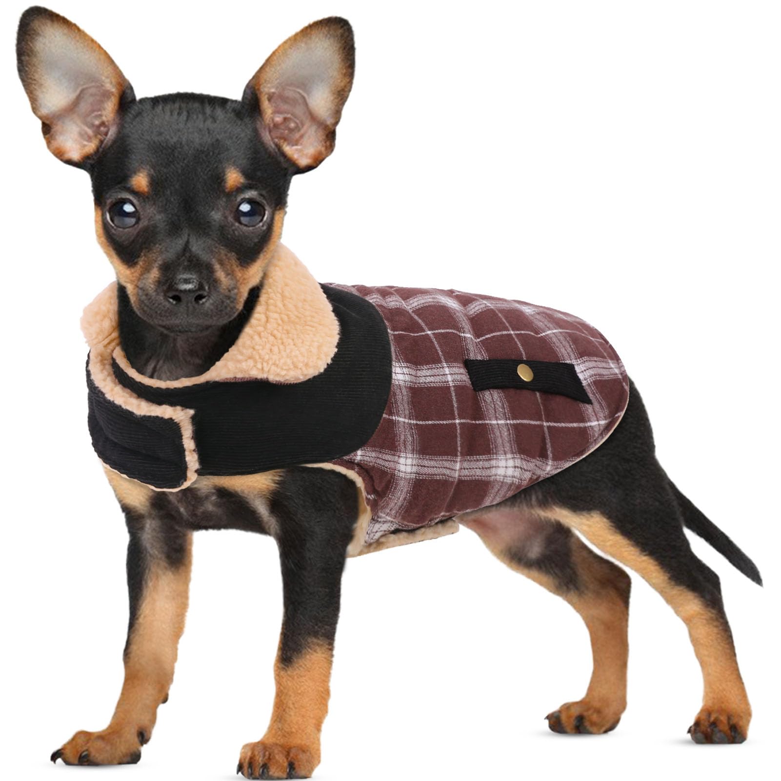 CITÉTOILE Dog Coat Warm Fleece Dog Jacket Brown S