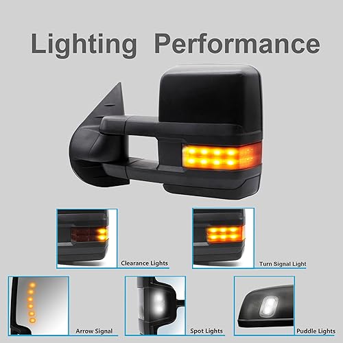 Miniatura 4 de Espejos de remolque aptos para Chevy Silverado 2007 2008 2009 2010 2011 2012 2013 2014 Chevy Silverado 1500 2500 3500 3500 GMC Sierra Yukon con luz