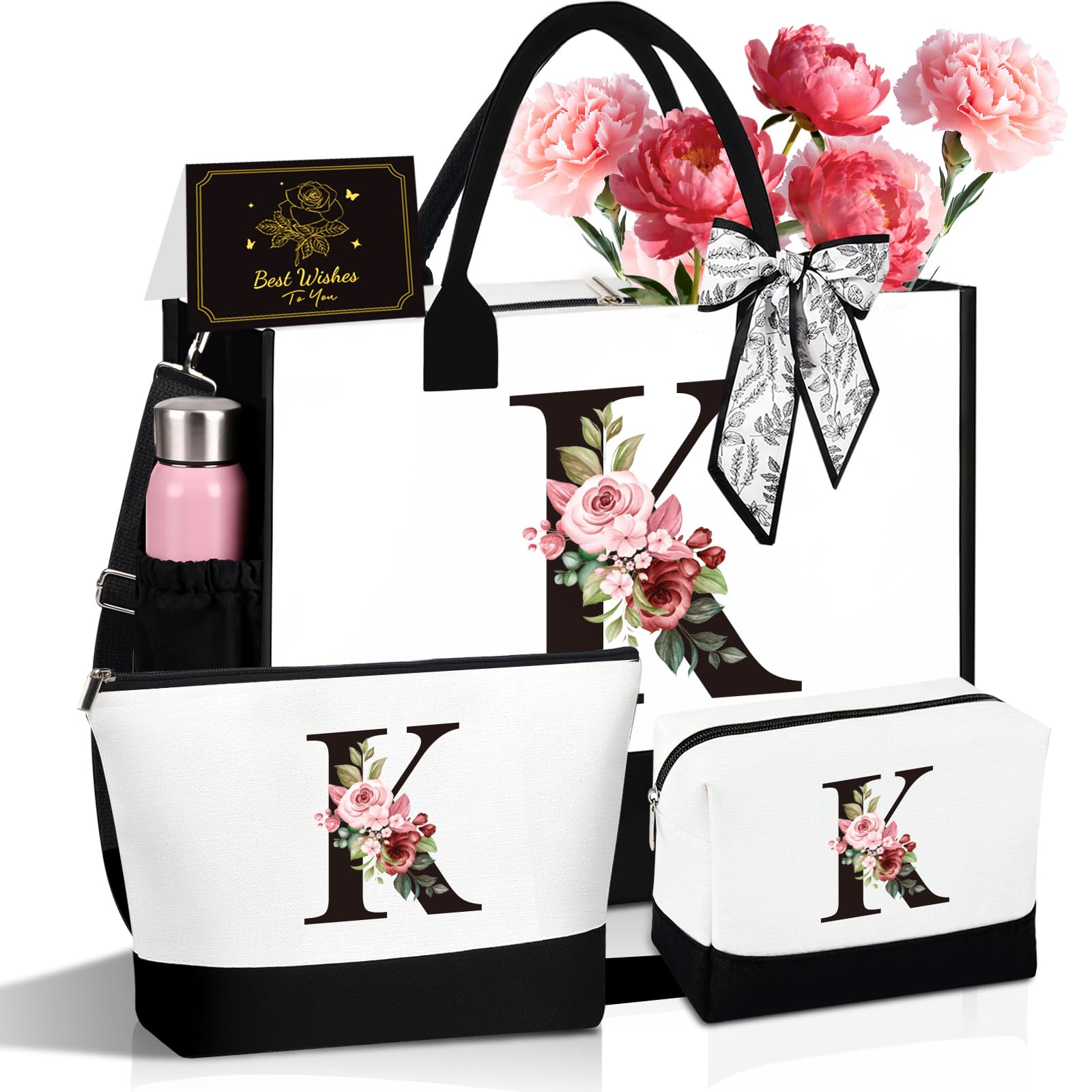 Birthday Gifts for Women, Initial Canvas Tote Bag & Makeup Bag, Personalized Gifts for Women,Personalized Present Bag,Custom Bags for Beach,Wedding,Birthday Gift for Mom Sister Friends