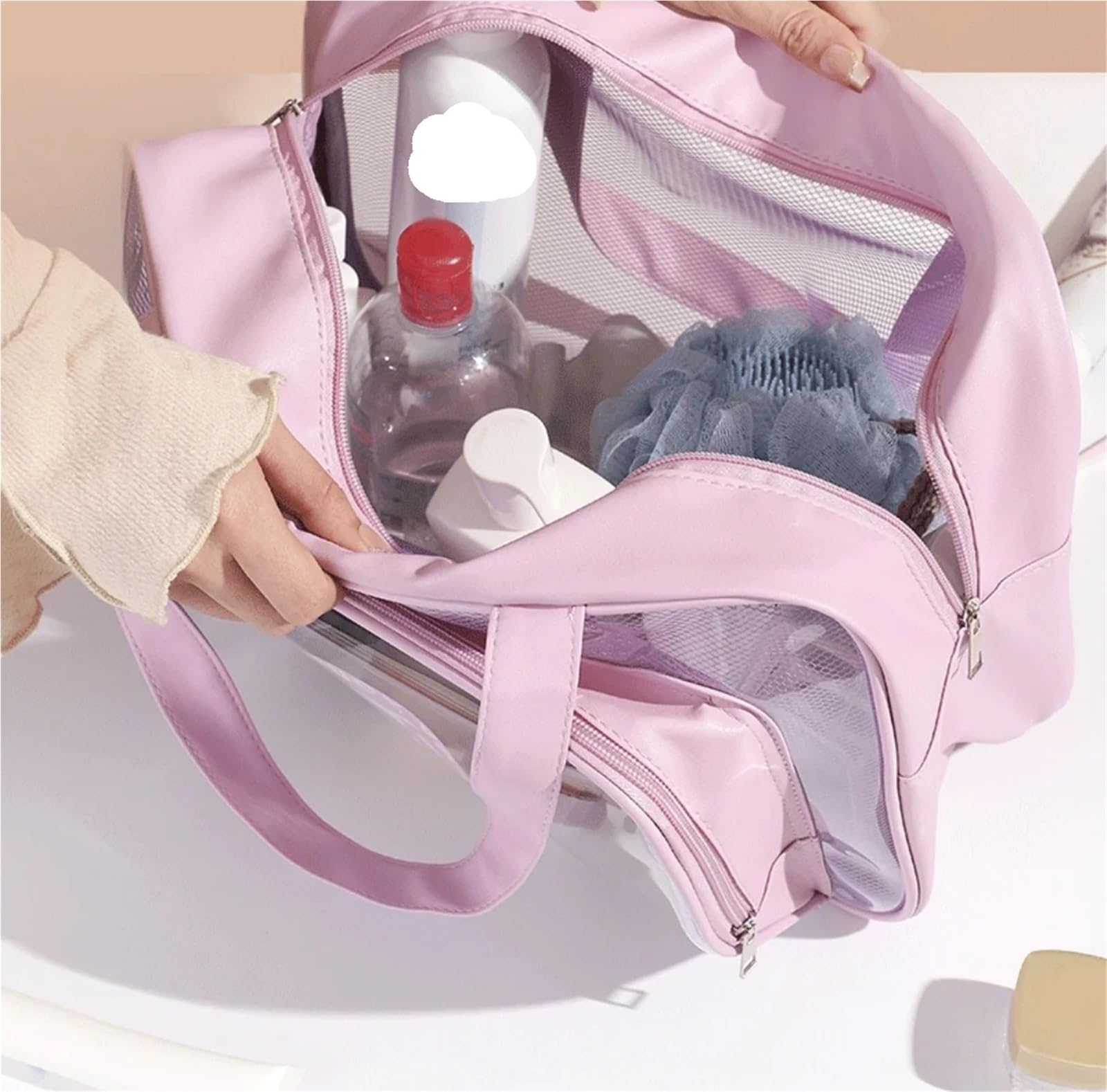 Tragbare Kulturtasche mit großem Fassungsvermögen, PVC-Schwimmtasche, Reisetasche, Kulturtasche, Trocken- und Nasstrennung, Kosmetiktasche Geeignet Für Reisen, Bad, Schwimmen(Black)