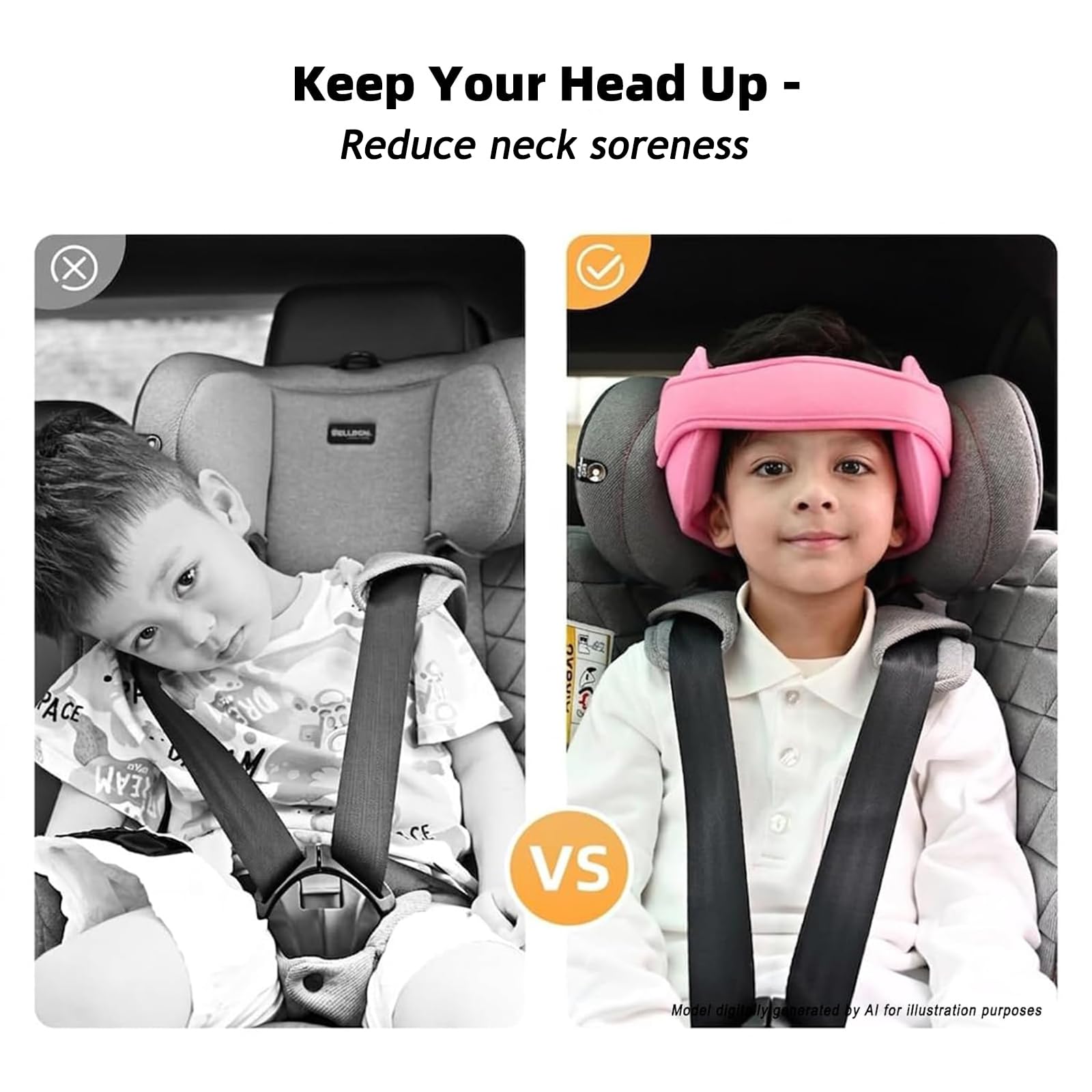 Support de tête de siège auto pour enfant – Bande de soutien de la tête pour les tout-petits, les bébés, les voyages, aide à la sieste – Rose