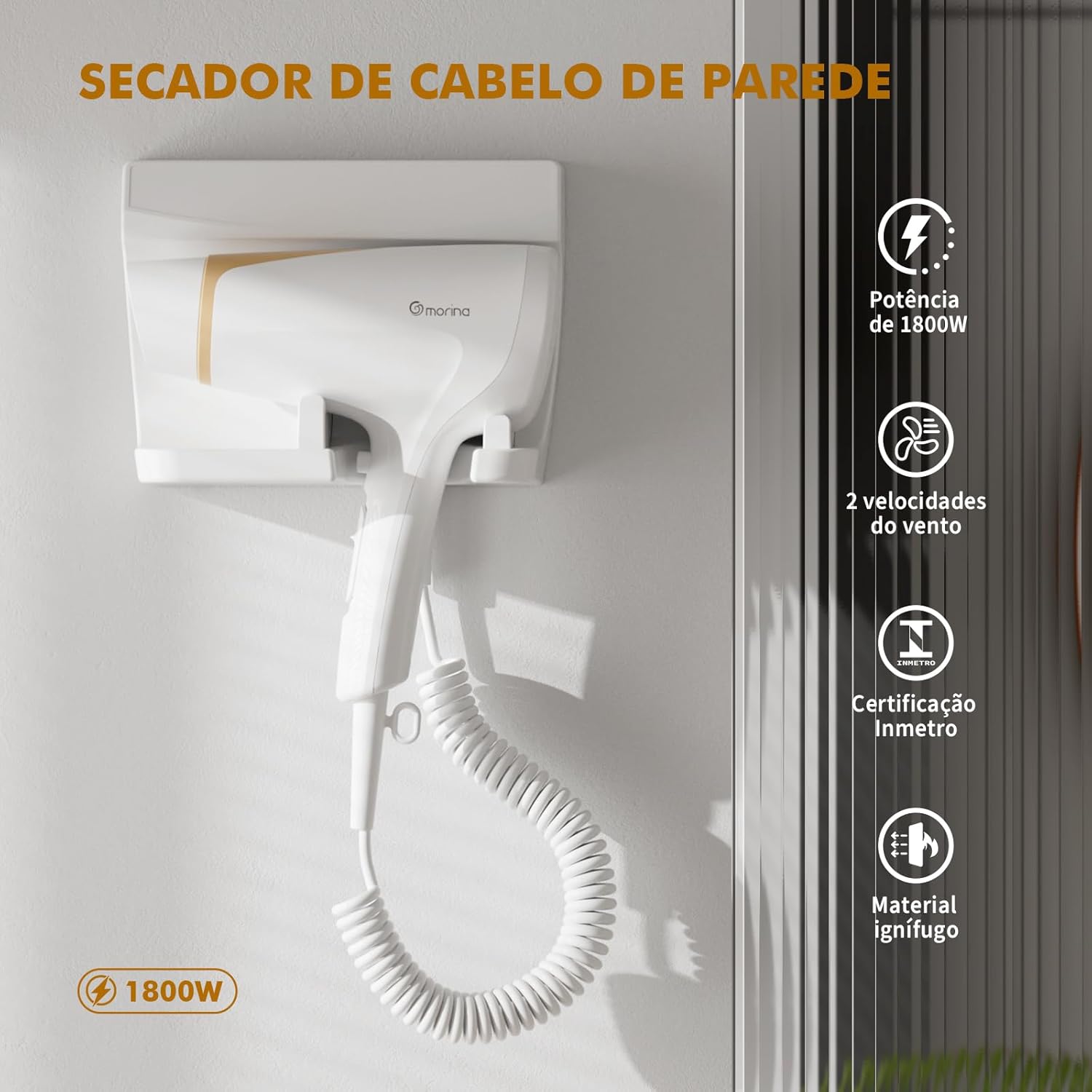Imagem frontal do secador de cabelo com fundo de parede clara. Imagem frontal do secador de cabelo com fundo de parede clara.