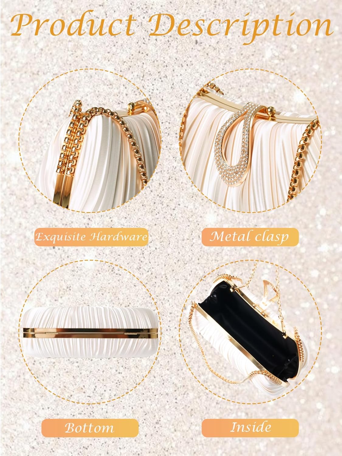 Gold Clutch Purses for Women - Elegant Sparkling evening bags for Wedding Galas, Prom Nights, Cocktail Parties& Formal Events - Image 5