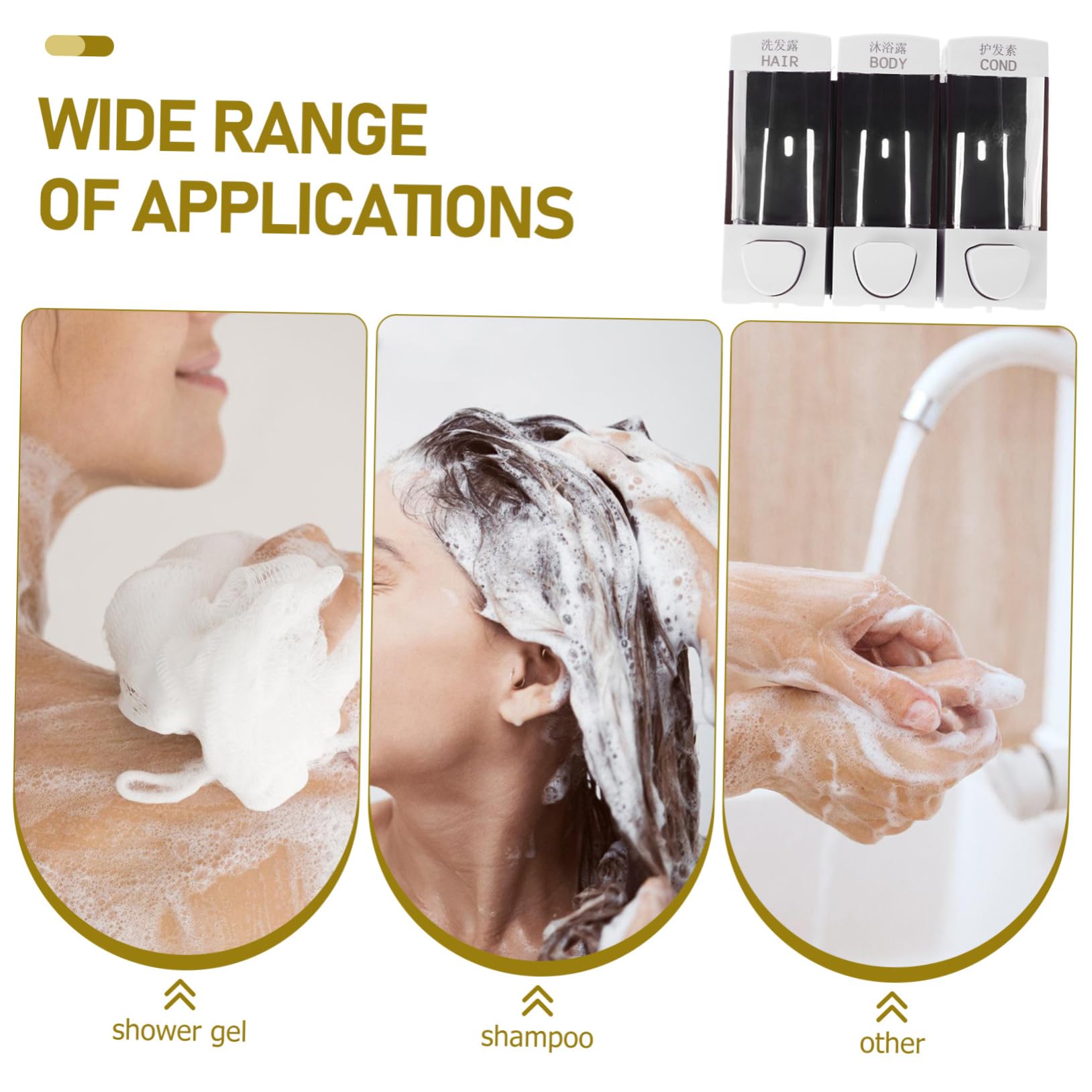LABRIMP Dispenser Sapone da Doccia a Parete, 3 Scomparti, 1050ml, Abs, Facile da Installare, per Bagno e Shampoo