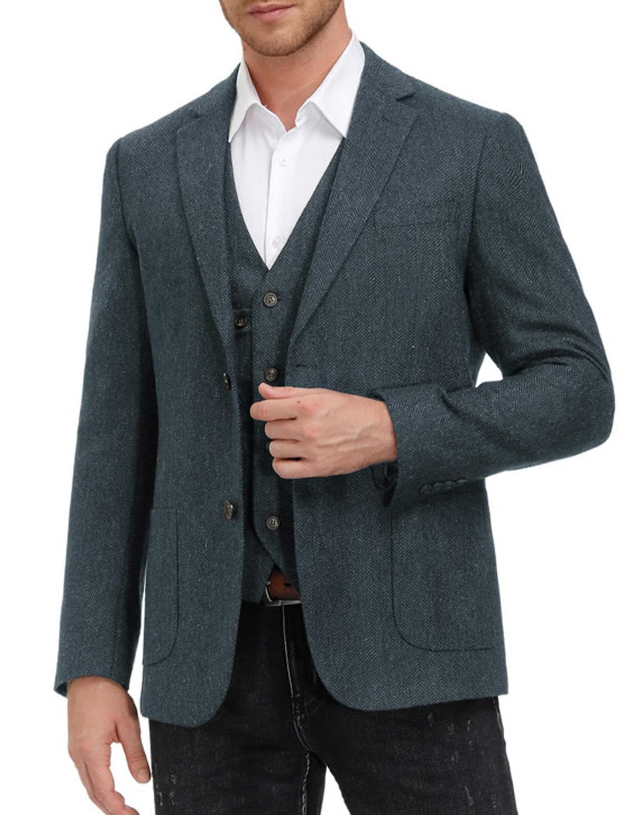PJ PAUL JONES Sakko Chaqueta de traje, tweed de lana, 2 botones, estilo vintage británico