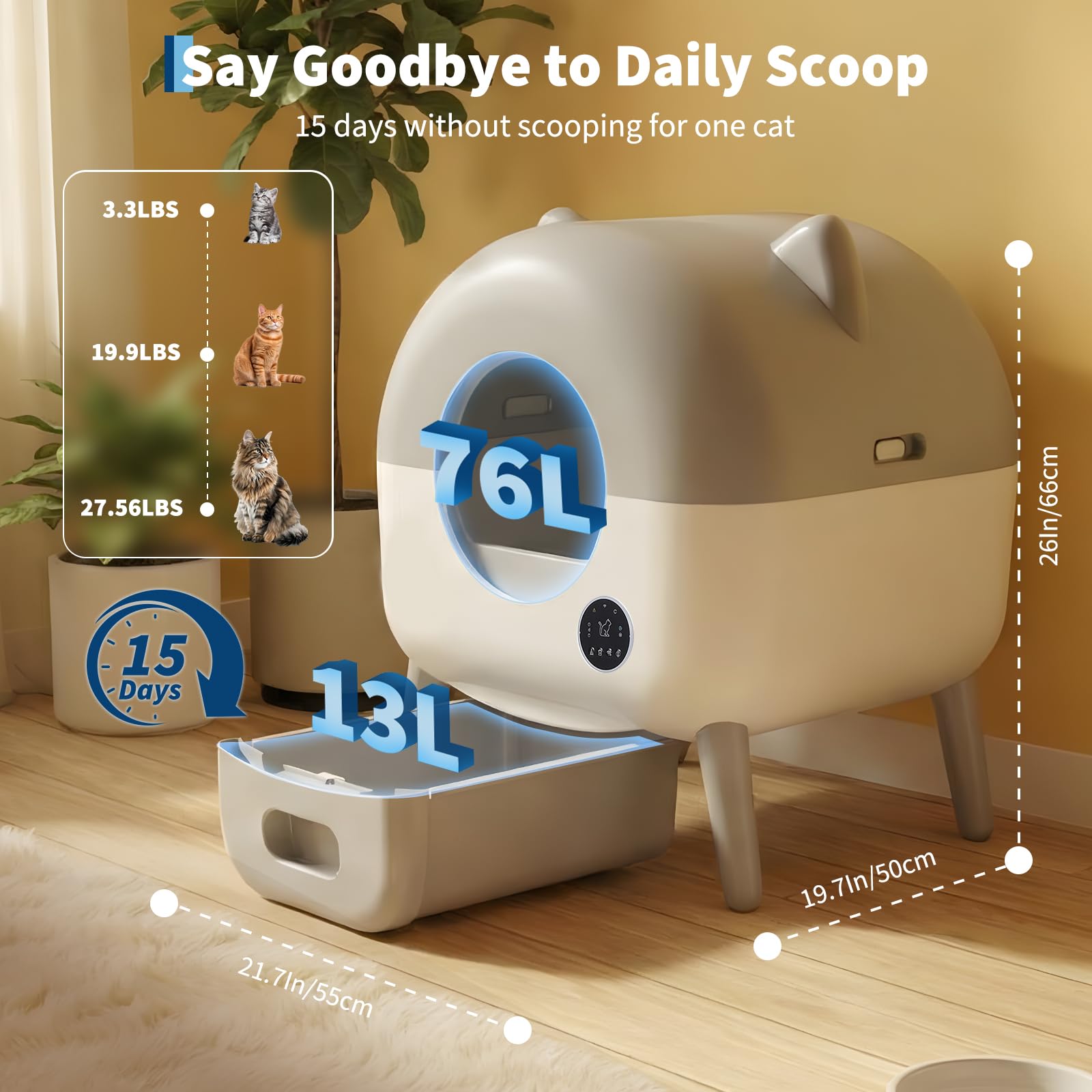Automatic Self Cleaning Litter Box, Extra Large Automatic Cat Litter Box Self Cleaning Robot for Cats, Smart Safety Sensors-App Control-Low Noise, Washable Tray, 20 pcs Trash Bag - image 2
