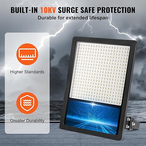 Miniatura 3 de VEVOR Luz LED para estadio, 300 W 35000 LM, luz de inundación LED de 6500 K, luz de inundación blanca brillante para exteriores con enchufe, luz de