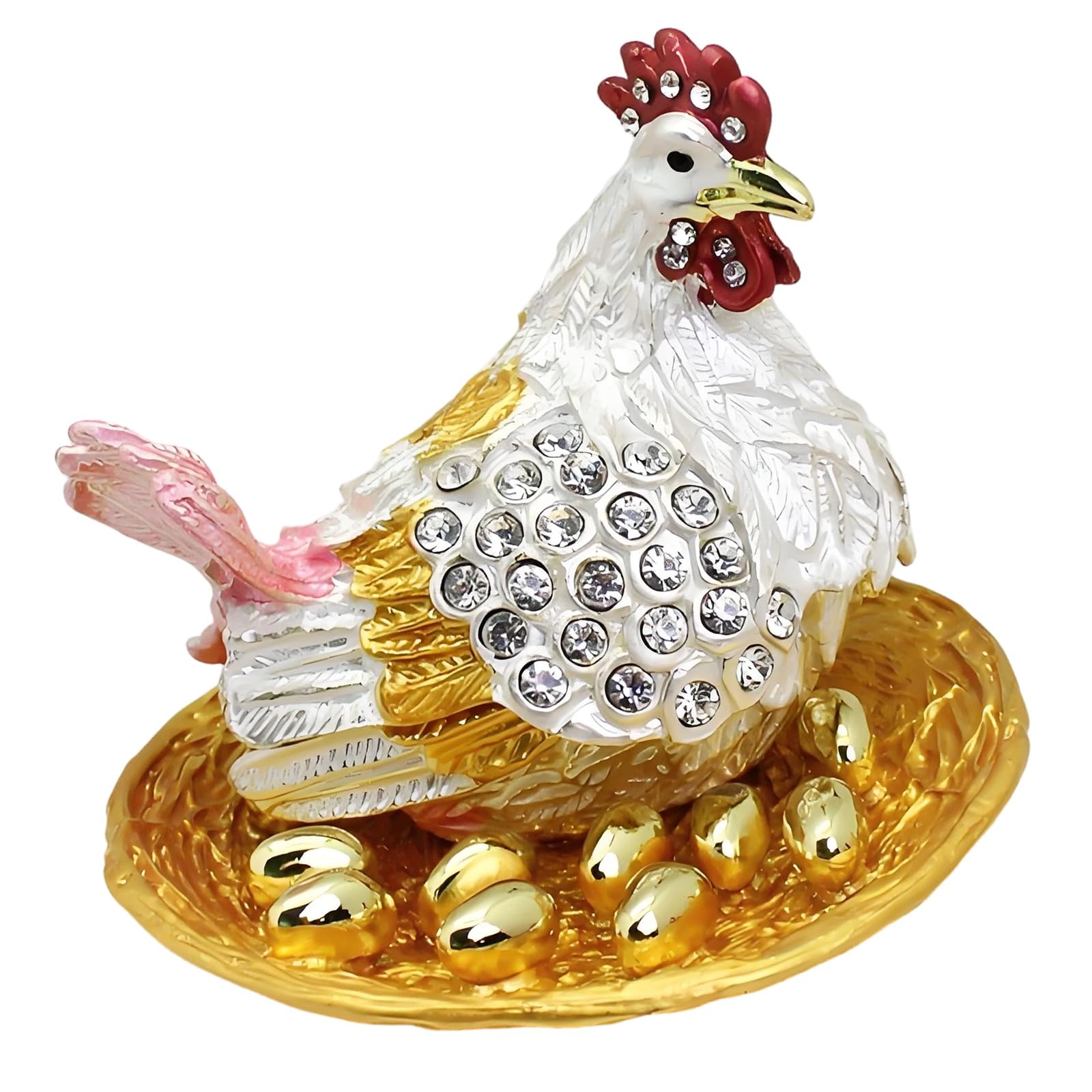 Kaeltsyn Unique Enameled Finished Hen Themed Ornamental Box Storage Container for Rings and Earrings Trinket Holder Travel Friendly Small Jewelry Case
