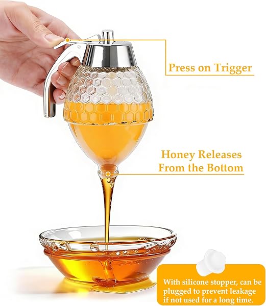 Distributeur Miel Capacité De 200 Ml Anti-Goutte Facile À Utiliser Robuste Et Durable Facile À Nettoyer Convient Pour Conserver Le Miel Le Sirop D'Érable, Le Lait Condensé Etc - 4