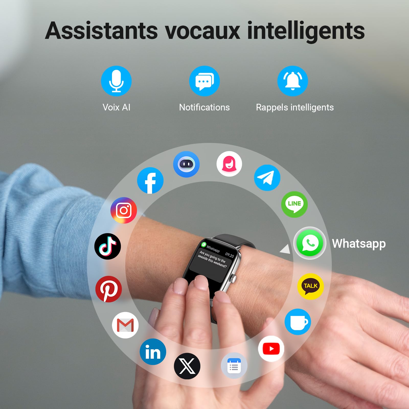 Montre Connectée Homme Femme avec Appel Bluetooth, 1,85" Smartwatch Moniteur de Fréquence Cardiaque/SpO2/Sommeil, Montre de Sport 110+ Modes Sportifs Podomètre, Etanchéité IP68, pour iOS et Android
