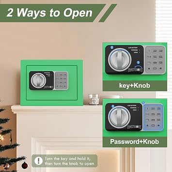 PATRON small safe box with key,mini safe for money,small coin safes for home with code,little jewelry lock box for kids,Wall or Cabinet Safe for personal items,0.236 Cubic Feet Green