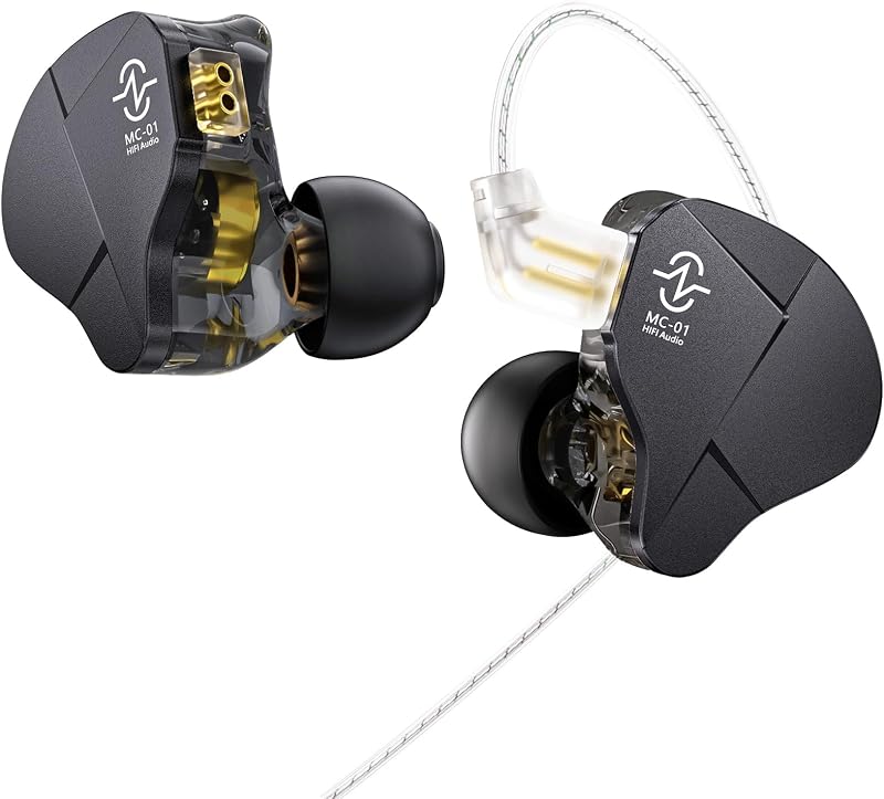 Monitor de oído, CCZ MC01 Auriculares para juegos DD grandes de doble imán de 10 mm, auriculares con cable, auriculares con monitor de oído con cable desmontable 5N OFC sin micrófono para músicos audiófilos (negro, sin micrófono)