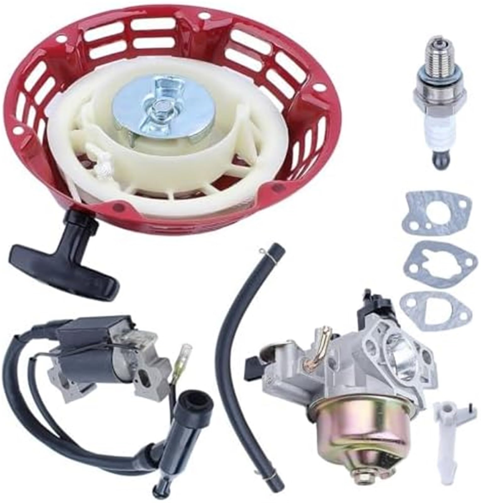 Cable Choke Carburador Bobina de encendido, para Gx160 Gx200 5.5Hp 6. Junta de arranque de retroceso Kit de bujías Motor de cortacésped Mezclador de combustible para tractor de jardín