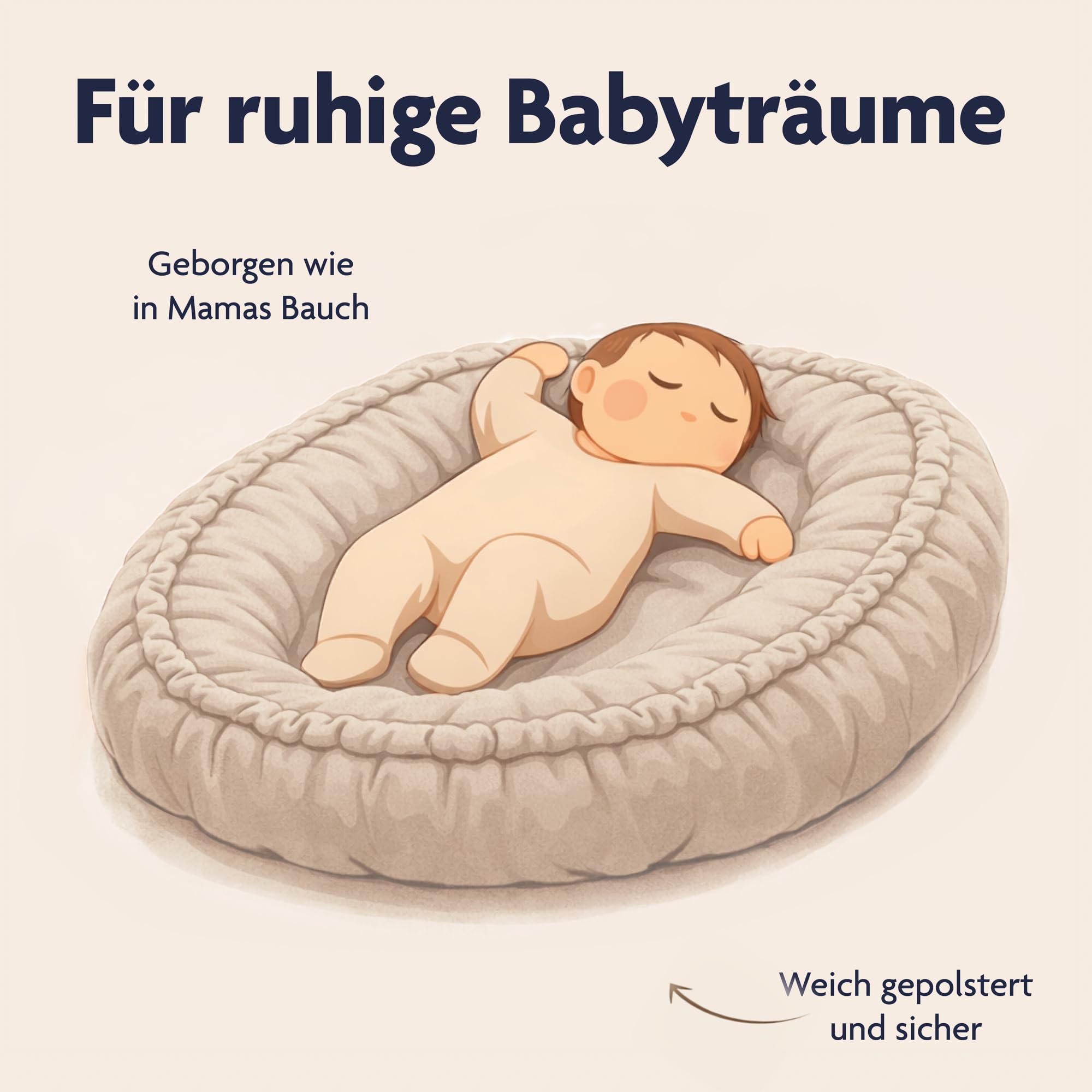 Julius Zöllner Kuschelnest NIDO | Liegefläche ca. 60x35 cm | Für Babys ab der Geburt | 100% Baumwollmusselin | Made in Germany | OEKO TEX Standard 100 | Sand