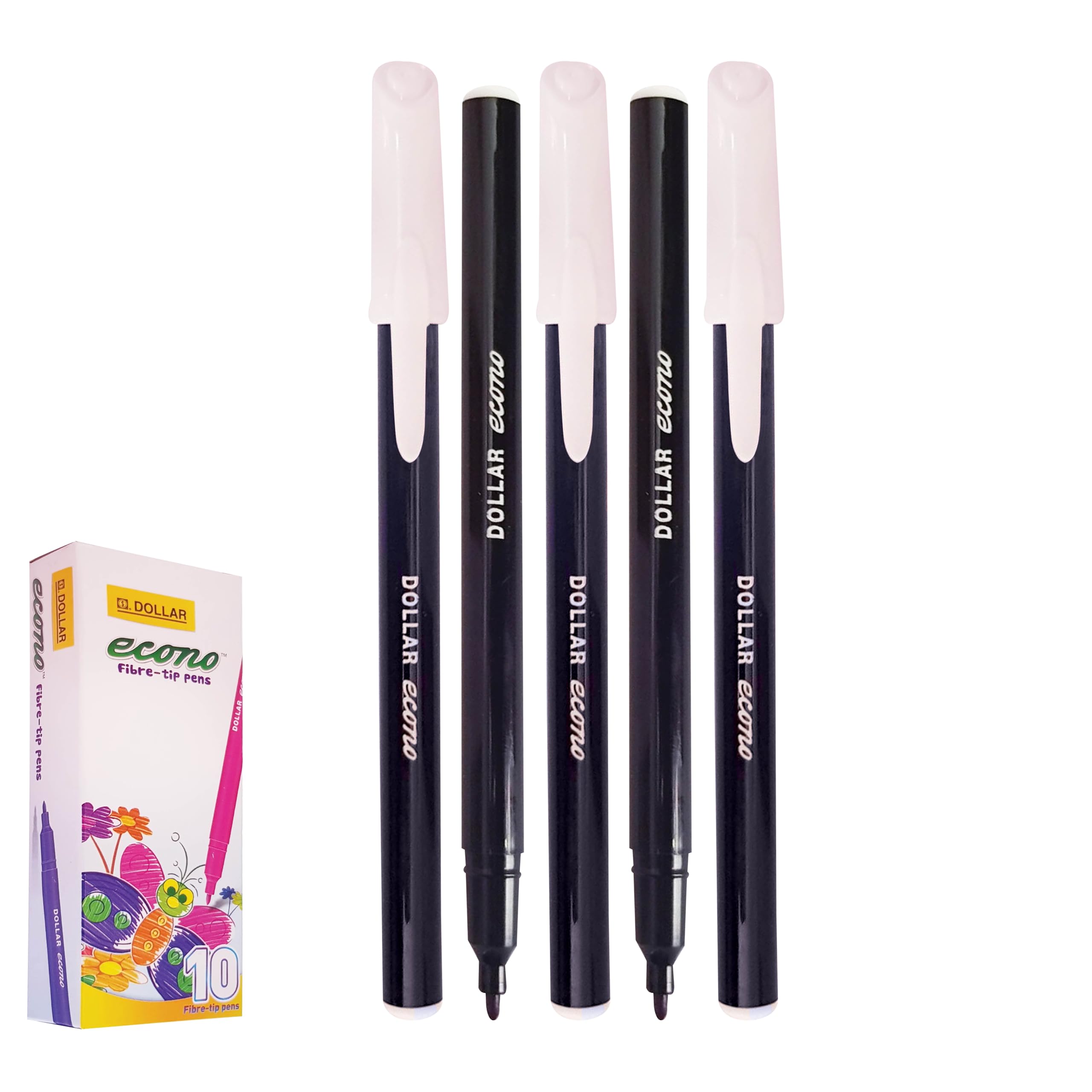 DOLLAR FeltStic Writing Pens, BLACK, Pack of 50, Fine Point, Smooth Writing, Ideal for Colour Draw Sketch Mark Fine Line Pens, School Office Home Use