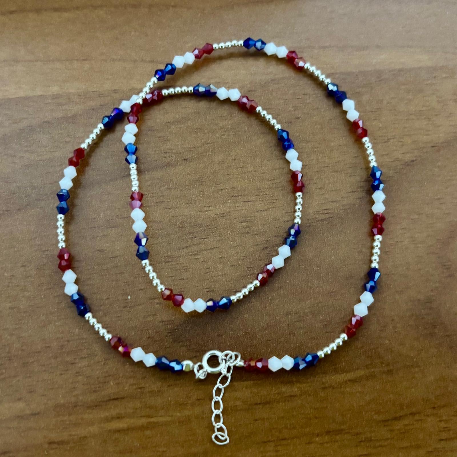 Collar Bandera Francia Plata de Ley 925 Cuentas Tricolor 44cm
