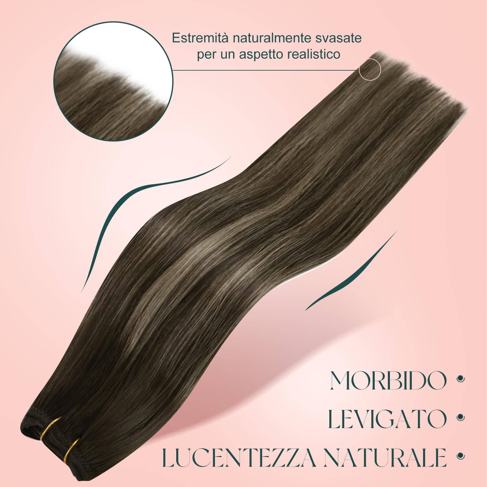 Easyouth Extension Capelli Veri Tessitura Marrone Balayage Extensions Capelli Umani Double Weft Ombre Marrone Scuro Medio Extension Human Hair Tessitura Lisci #2/8/2 35cm 70g