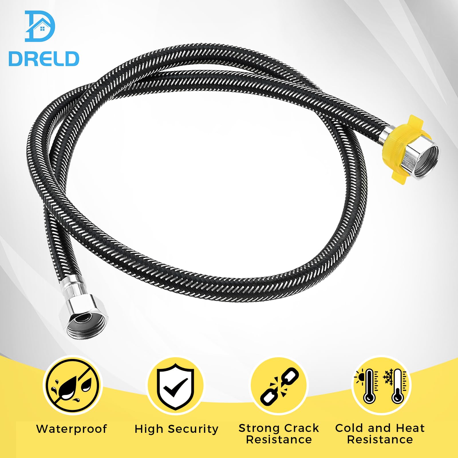 DRELD 1 sztuka Flex wąż do armatury, wąż przyłączeniowy ze stali nierdzewnej G1/2" x G1/2", wąż pancerny, kran, oplot prysznicowy elastyczny wąż do kranu, bateria mieszakowa (120 cm)