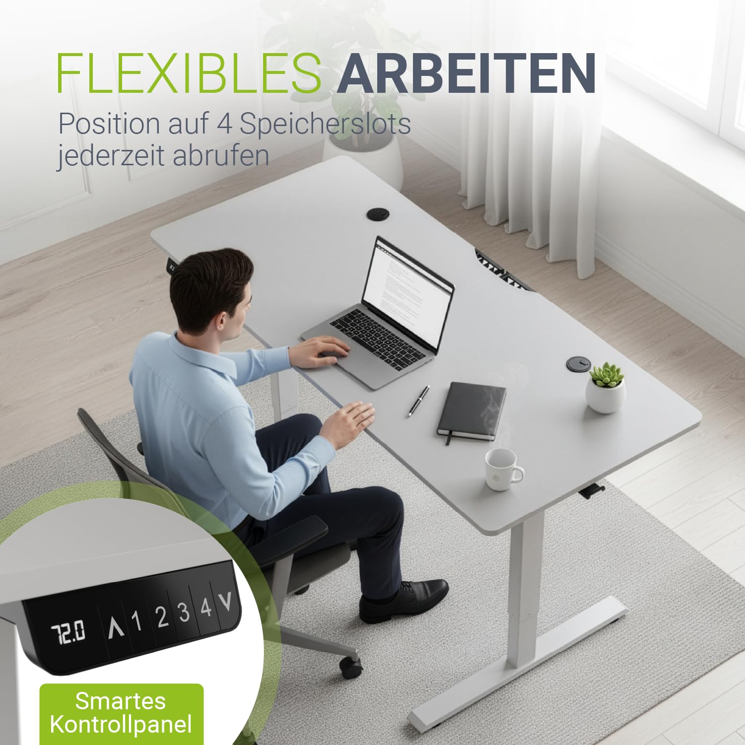 Juskys Höhenverstellbarer Schreibtisch 140x60cm - Elektrisch stufenlos verstellbar Bürotisch Sitz- & Stehtisch Speicherplatz Memory-Funktion - Weiß
