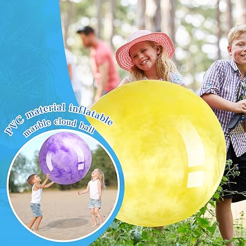 Miniatura 4 de 4 Pcs Inflatable Marbleized Big Bouncy Balls Large Rubber Ball Giant Inflatable Ball Inflatable Kickball Giant Beach Balls for Kids and Adult