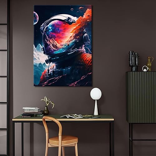 Miniatura 6 de Arte de pared de astronauta abstracto, retro, póster de astronauta, colorido, universo fantástico, pintura espacial, impresiones de surrealismo,