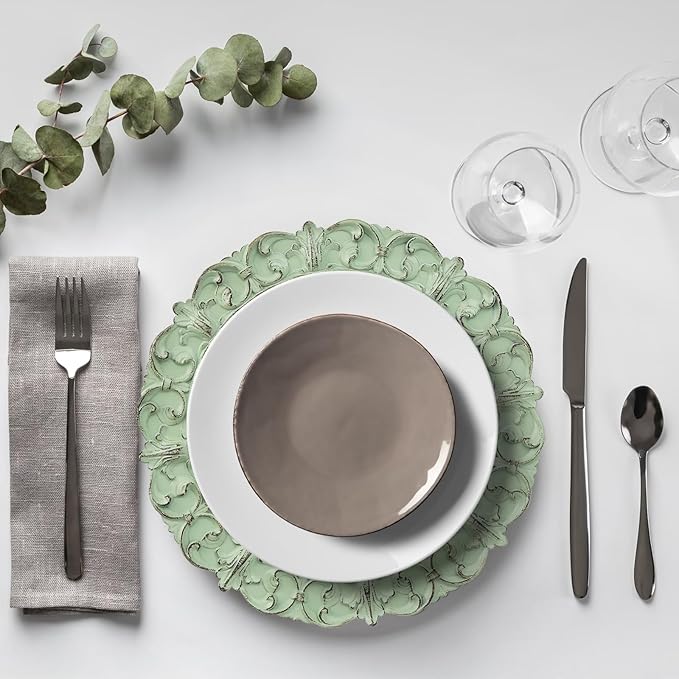 Juego de 6 Platos Cargadores Decorativos de Plástico Verde miniatura 2