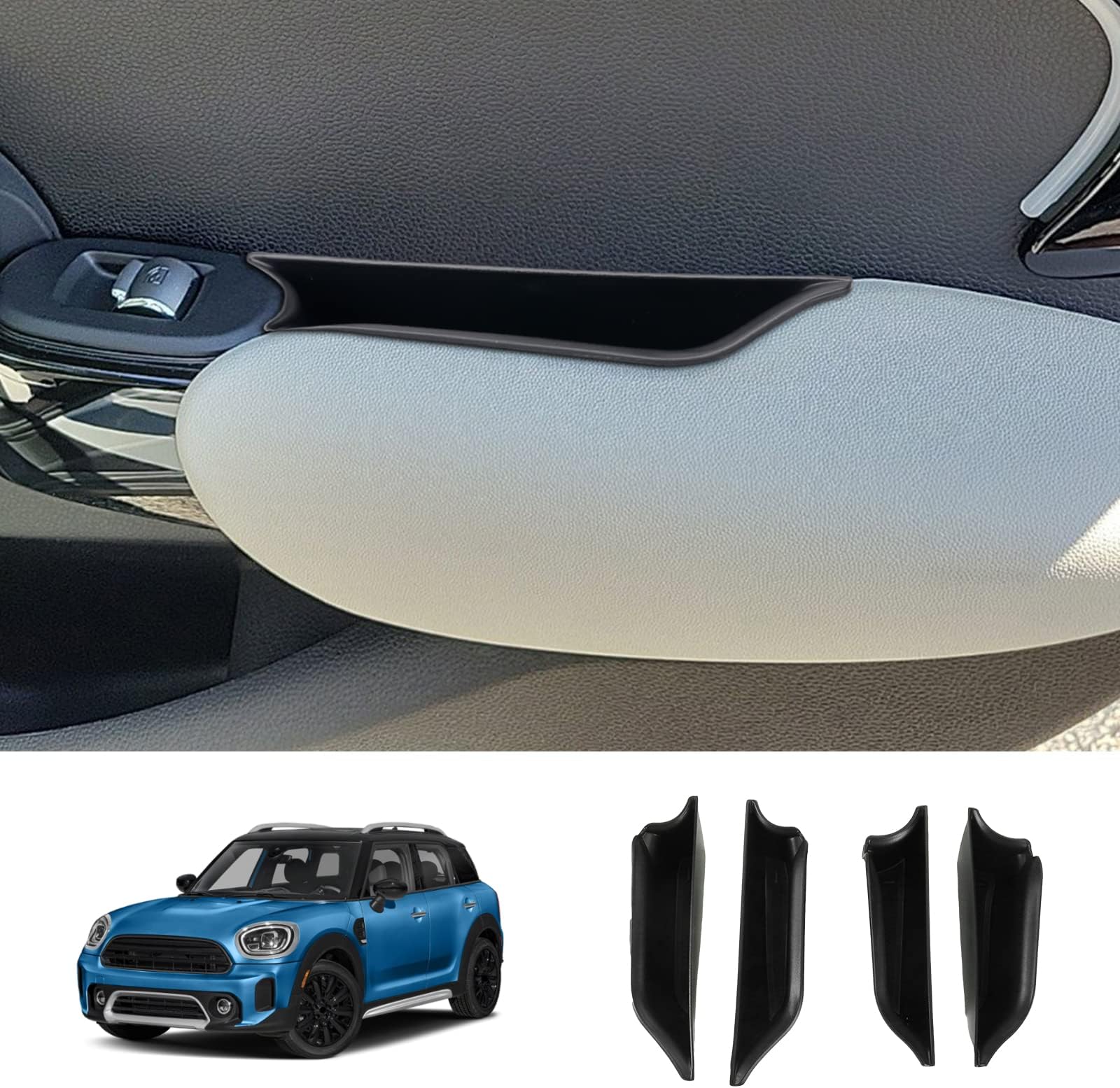 LUWU for 2024 Mini Cooper F55 Organizer Mini Cooper F55 Front Rear Door Side Storage Box Door Side Organizer Grab Tray 2015-2025 Mini Cooper S Armrest Phone Container Mini Cooper One Accessories 4PCS