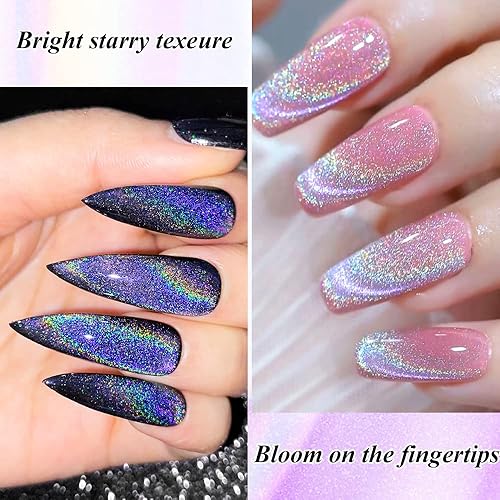 Miniatura 5 de MIZHSE Esmalte de uñas de gel universal arcoíris ojo de gato, esmalte de gel magnético holográfico 9D ojo de gato con barra magnética, esmalte de