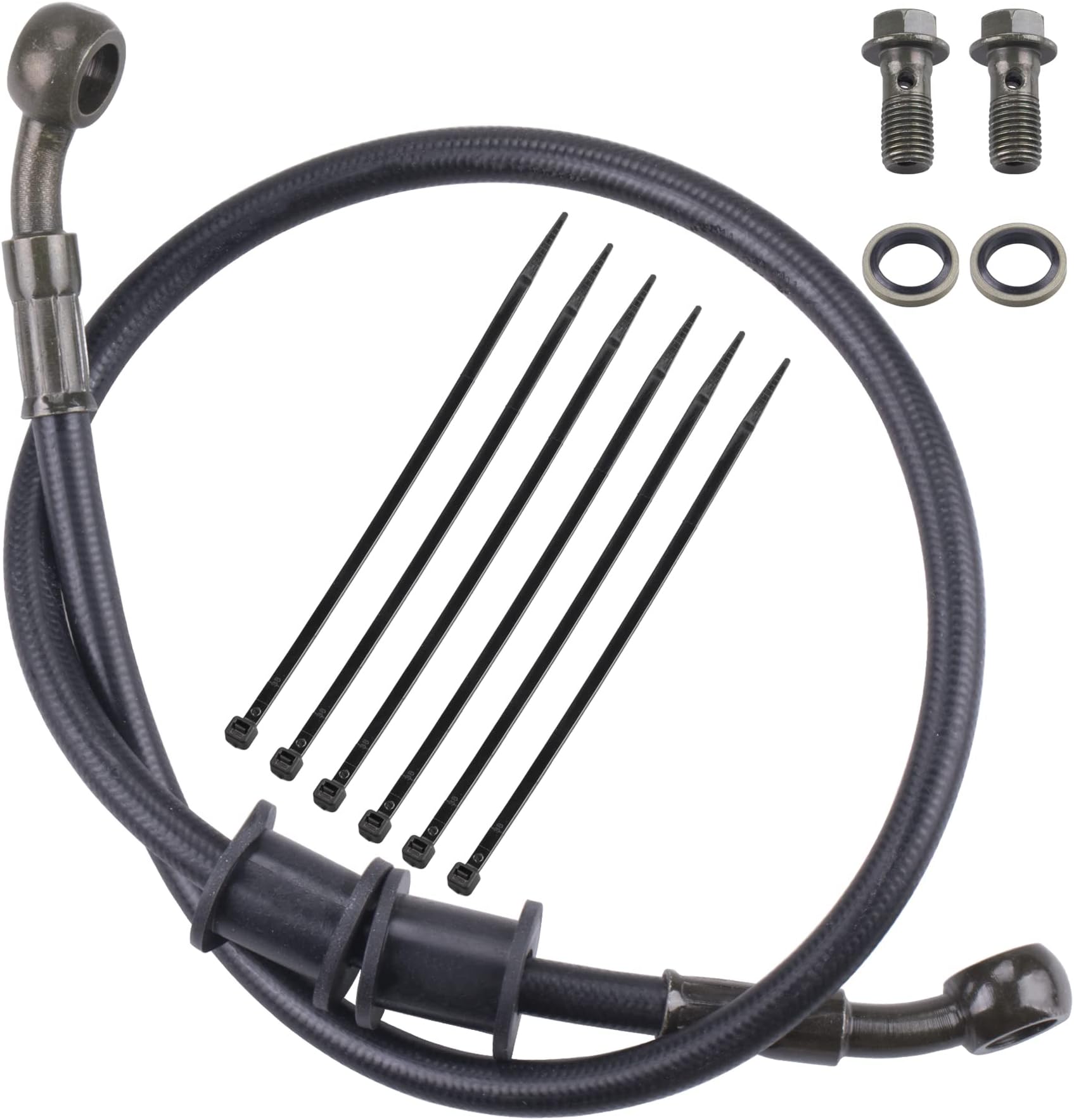 Black Motorcycle Braided Steel Brake Clutch Oil Hoses Line Pipe Pipe for ATV Pit Dirt Bike Go Kart (Oil Hose Length 60cm)