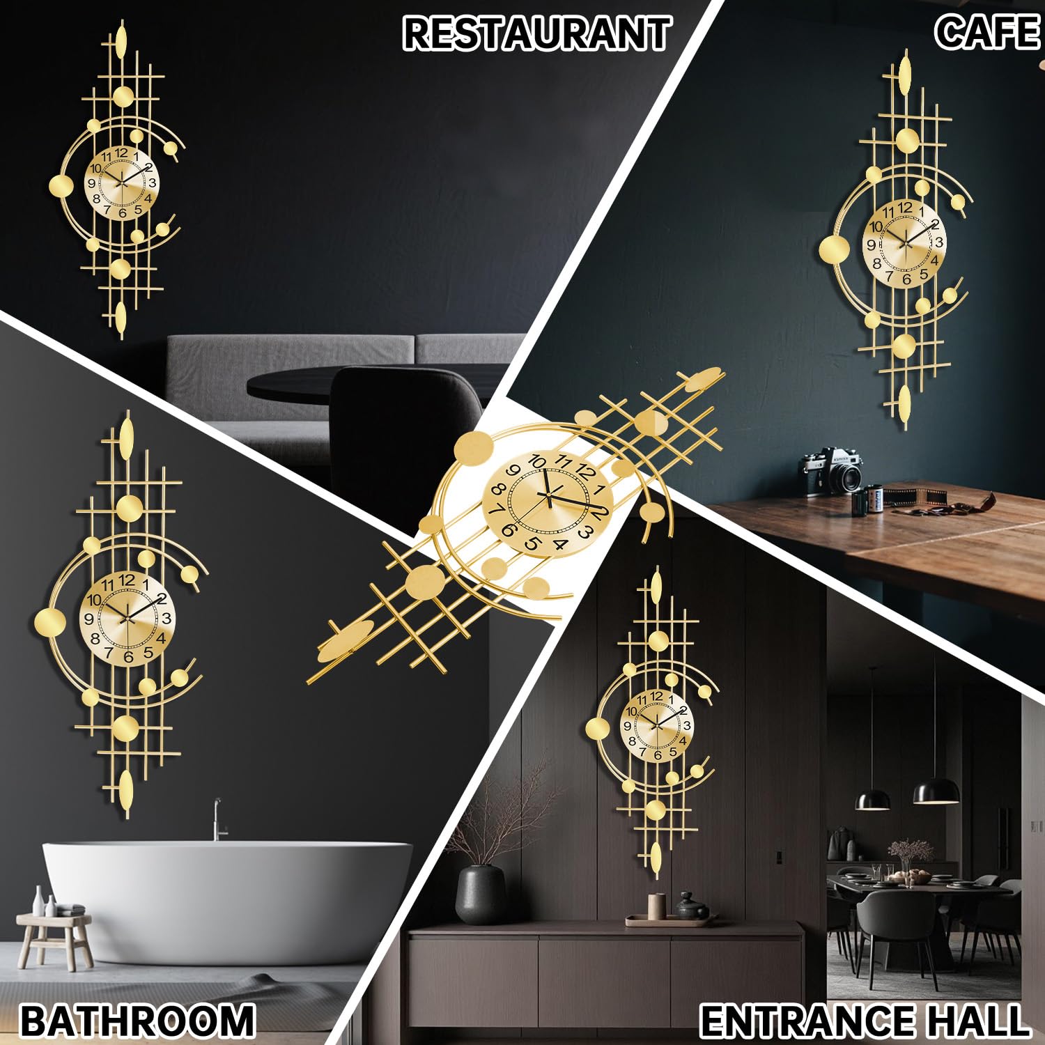 Horloge murale pour salon, silencieuse, à quartz de qualité, fonctionne avec piles, en métal doré, grande horloge murale décorative pour cuisine, maison, salle de bain, chambre à coucher
