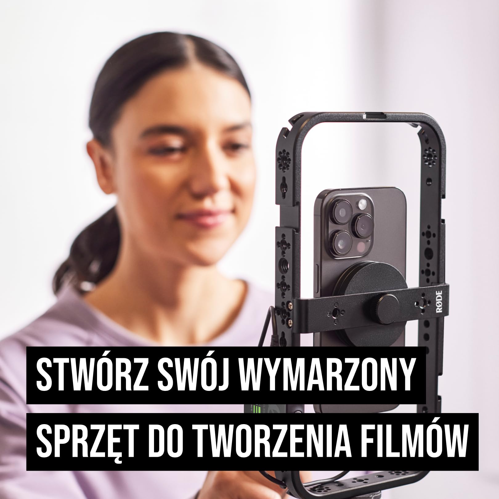 RØDE Phone Cage - Klatka do telefonu RØDE Phone Cage do filmowania mobilnego z magnesem, gwintami 1/4 cala i 3/8 cala oraz slotami do mocowania cold shoe (kompatybilna z MagSafe).