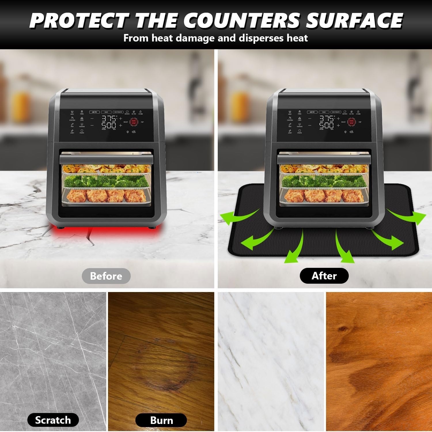 Tappetino Lgnifugo, 60 X 50 cm Tappetino in Silicone Ignifugo per Bancone Della Cucina,Tappetino Resistente al Calore Antiscivoloper Friggitrice, Forni, Caffè, Microonde, Griglie All'Aperto