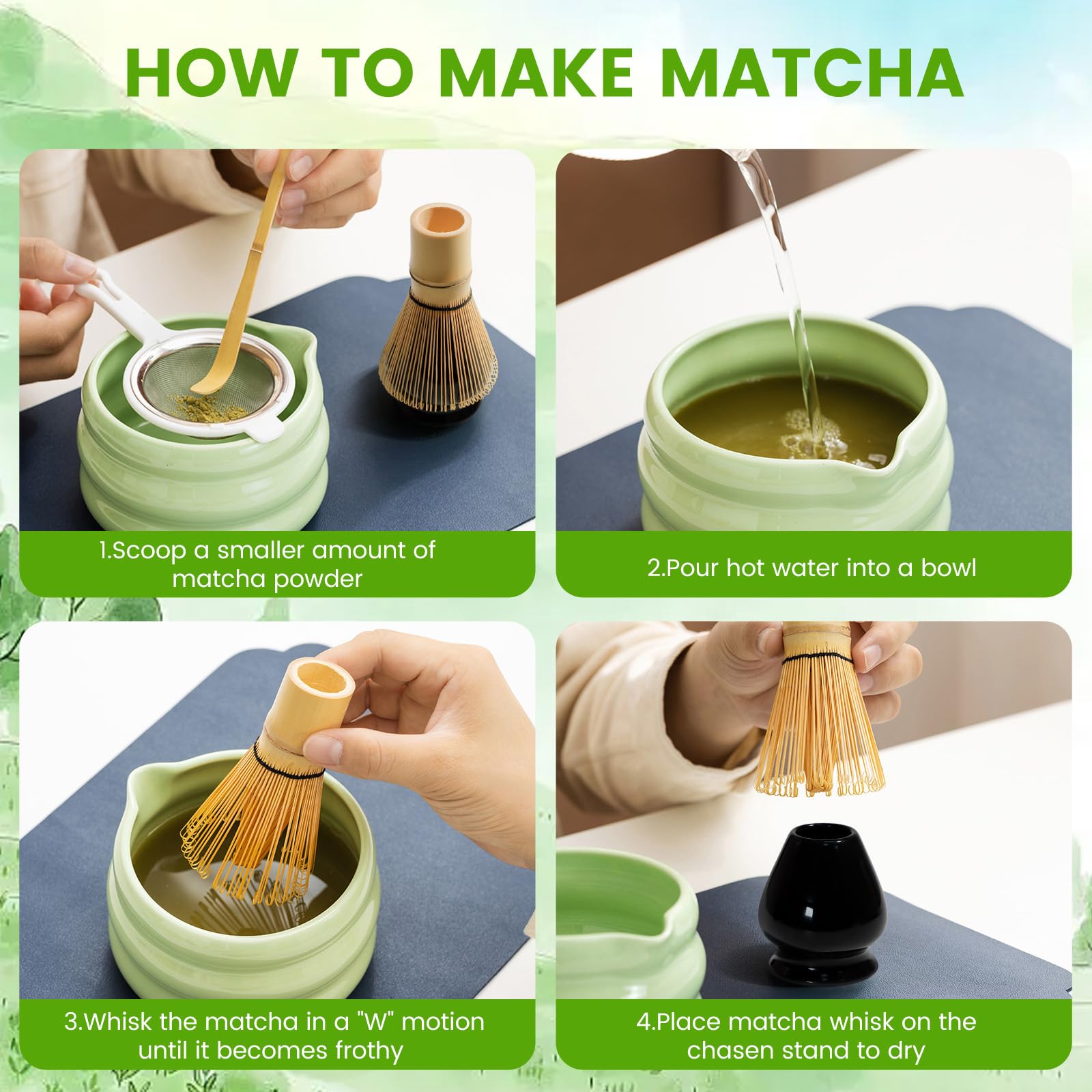 Frusta Matcha Chasen In Bamb&ugrave; Naturale - Set Completo Con Portafrusta E 100 Bastoncini Per Cerimonia Del T&egrave; Giapponese