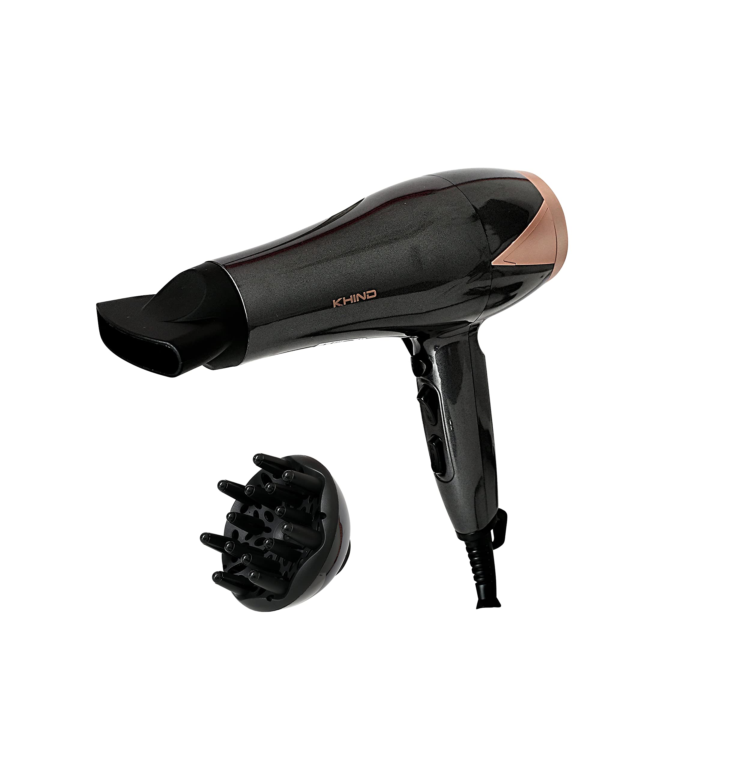 KHIND Professional Hair Dryer with 2000W DC Motor - 3 Heat & 2 Speed Settings, Cool Shot, Diffuser & Concentrator Nozzle, Anti-Frizz Technology, 1.8m Cord, Salon quality, Black - X20, 1 Year Warranty