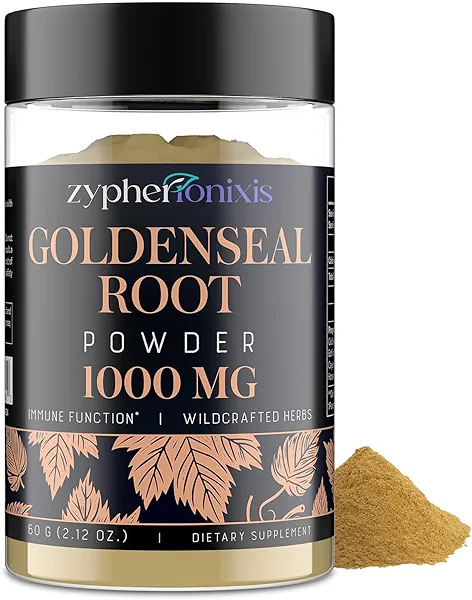 Zypherionixis Wildcrafted Goldenseal Root Powder Supplement – 1000mg Organic Goldenseal Herbal Blend with Echinacea – Respiratory, Immune, Digestion & Skin Support – Gluten-Free – 60 Servings