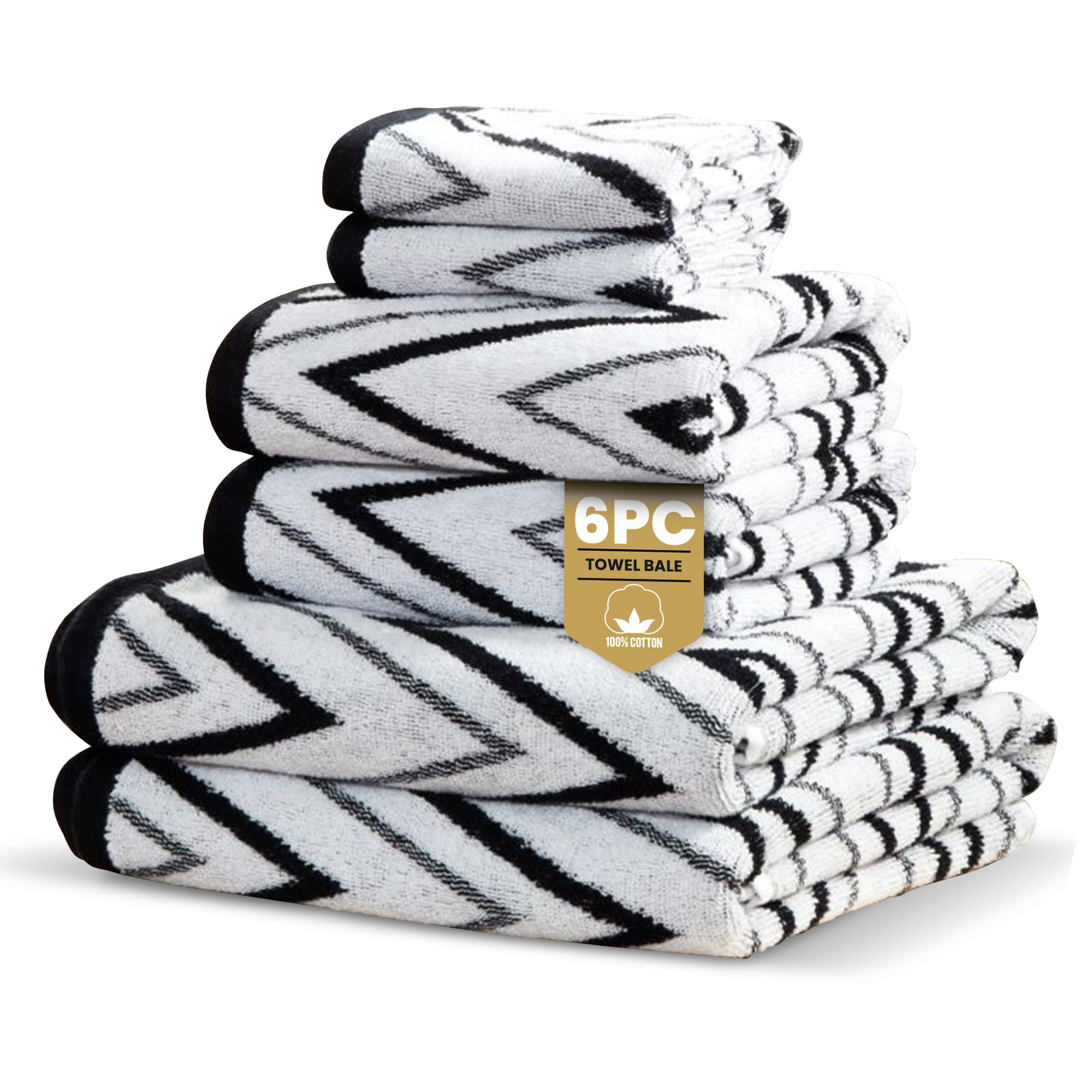 Rapport Home Helix 6-Piece Towel Bale | Luxurious 100% Cotton 500GSM Set for Soft Absorbent Comfort, Quick-Dry Use and Elegant Bathroom Style | Bale Mono Black