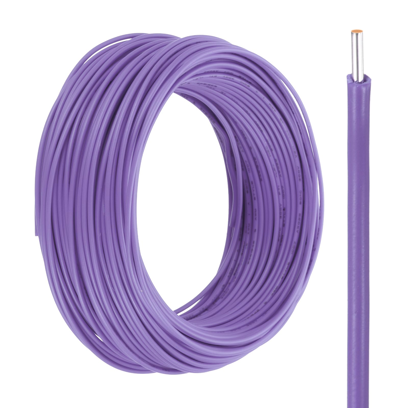 sourcing map UL1007 Solid Core Wire, 26 Gauge 100FT 300V 26 AWG Electrical Wire Tinned Copper PVC 80 Degree High Temp Internal Wiring for Fixed Installations, Appliances, Purple