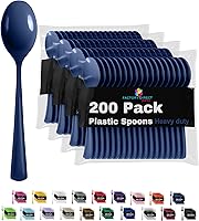 Vista 17 de Party Solids Cucharas de plástico naranja, 200 piezas, cucharas naranjas, utensilios desechables, juego de cubiertos de plástico resistente