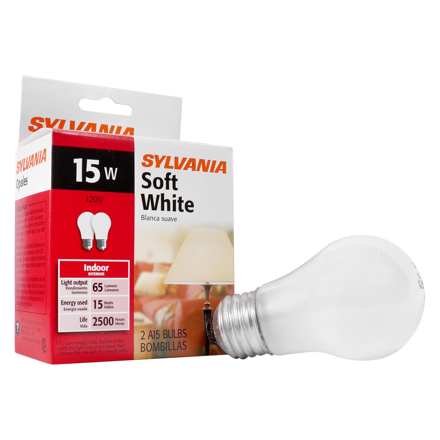 Sylvania Incandescent Appliance Light Bulb 15W A15 Dimmable Medium Base 65 Lumens Frosted 2850K Soft White - 2