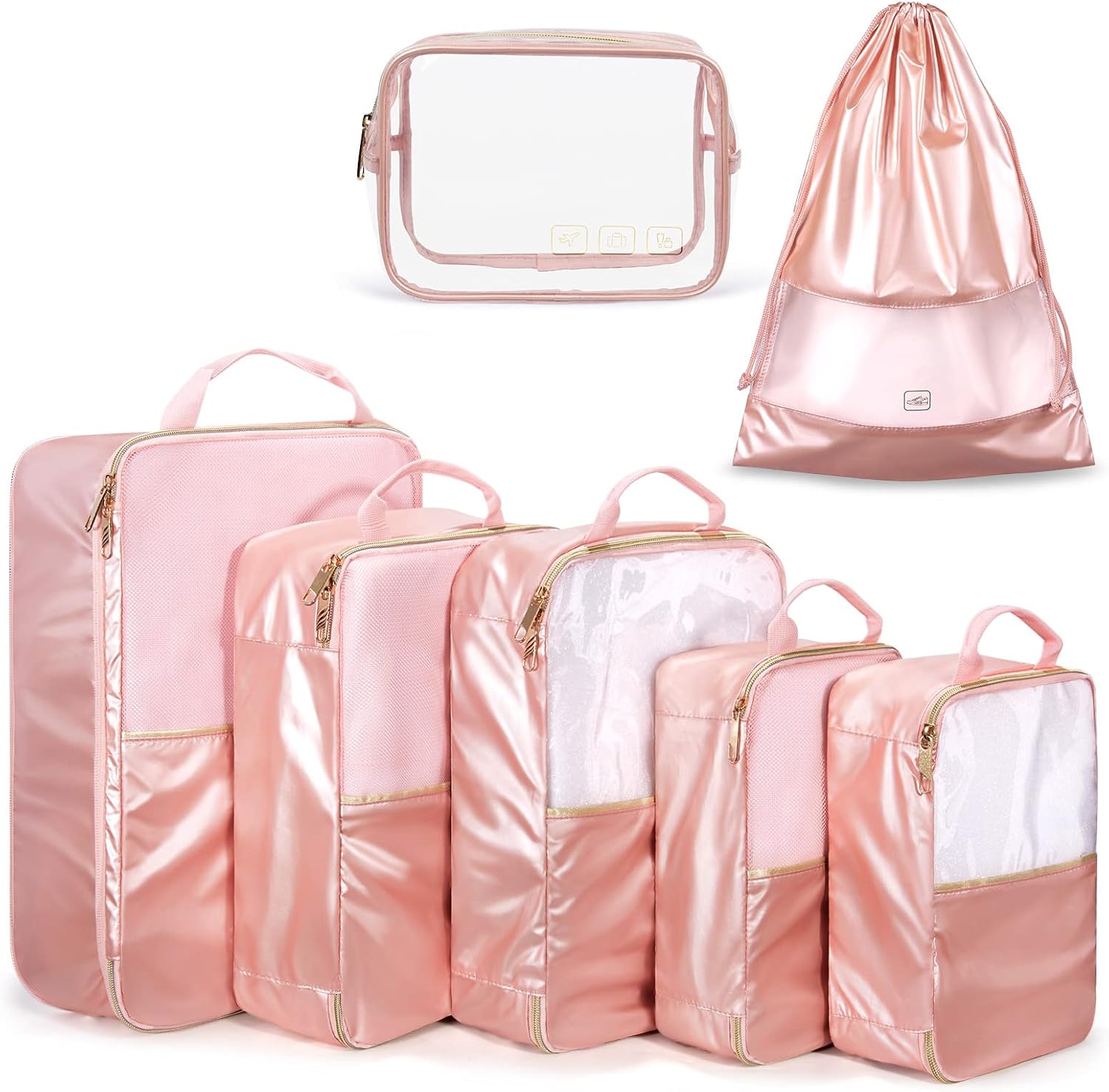 Compression Packing Cubes, LIGHT FLIGHT 7 Set Packing Cubes for Travel Accessories, Lightweight Luggage Suitcase Organizer Bags Set with Shoe Bag/Toiletry Bag, Waterproof Travel Cubes for Packing