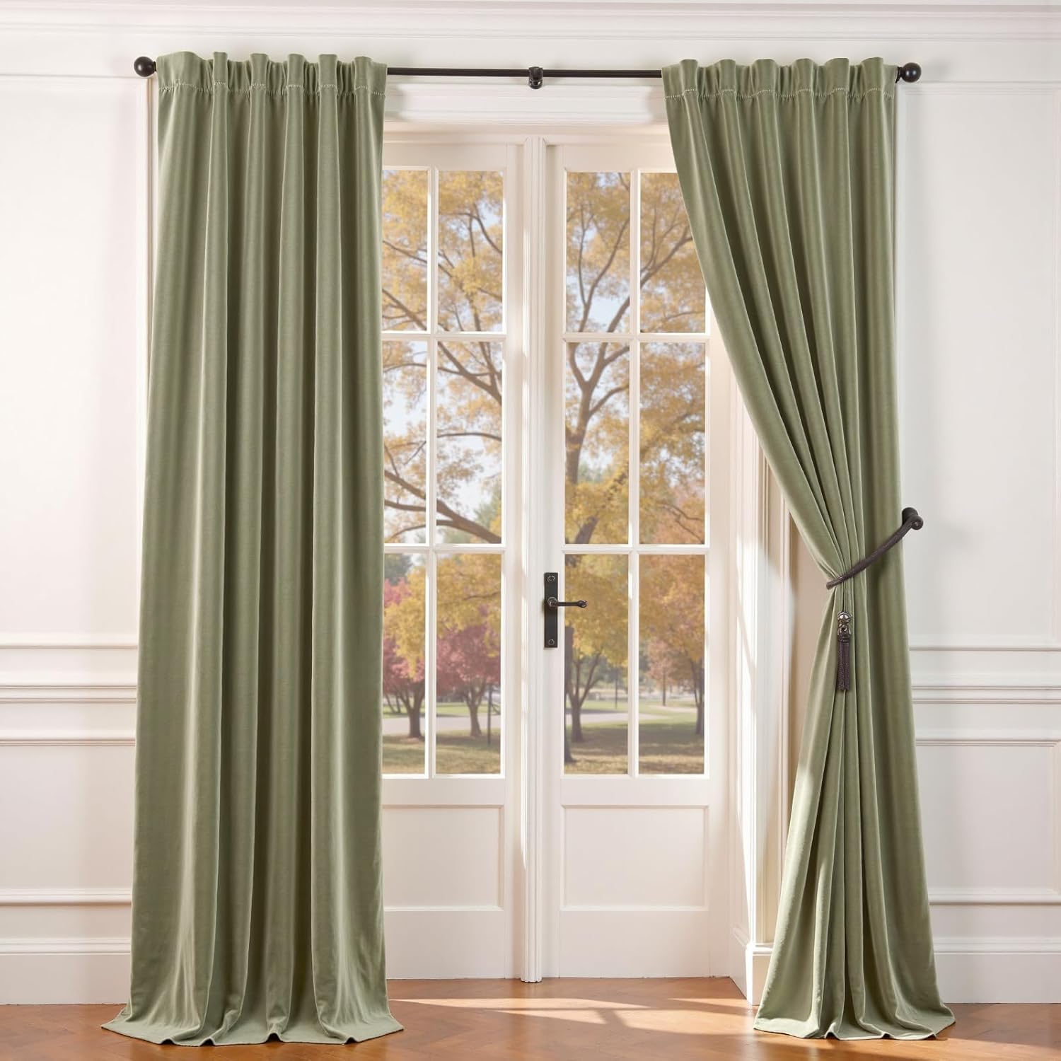 Lazzzy Velvet Green Curtains 108 Inches Long Black Out Thermal Insulated Room Darkening Curtain Drapes Luxury Back Tab Window Treatments for Bedroom Living Room 2 Panels, 52 x 108 Inch, Olive Sage