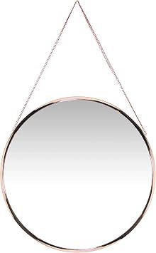 Infinity Instruments Franc Large 18 inch Round Wall Mirror with Chain, Easy-to-Hang Circular Wall Mirror with Durable Metal Chain, add Fashion to Any Room, Rose Gold