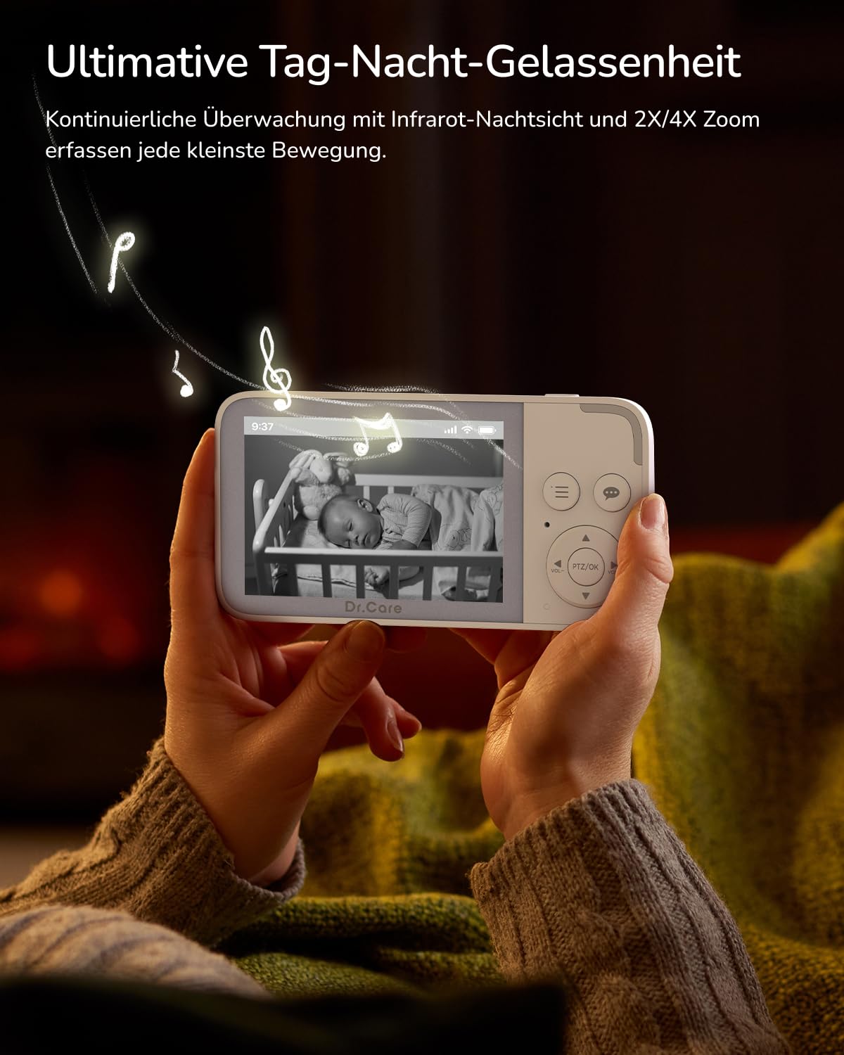 Dr.Care NeoView Babyphone mit Kamera, Video Baby Monitor, 2-Wege-Audio, Schleifenaufnahme, Nachtsicht, VOX, Temperatursensor, Schlaflieder, Kein Wi-Fi (3.5" Monitor mit 1 Kamera)