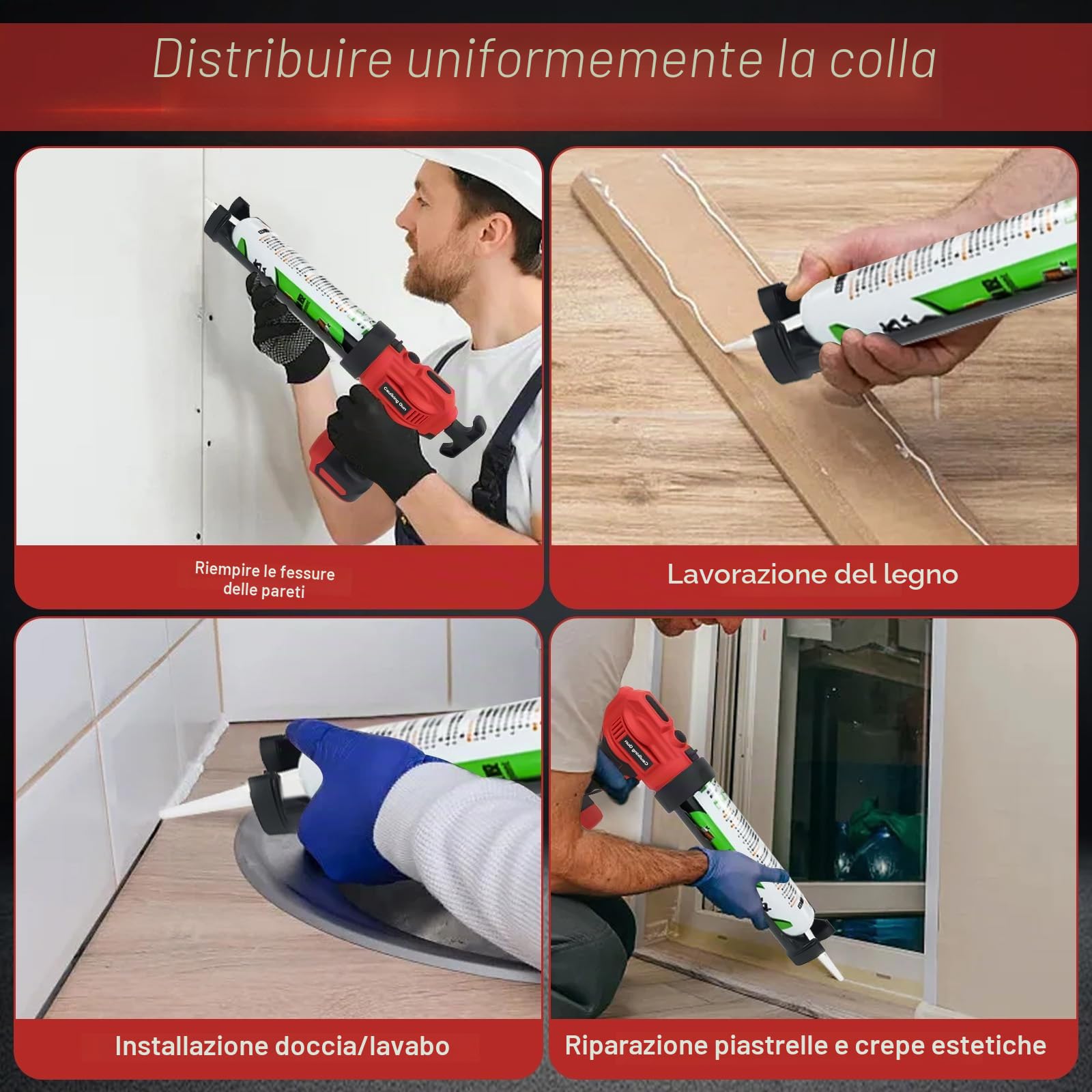 Pressa per cartucce a batteria, compatibile con batteria Makita da 18 V, pistola elettrica con 4 velocità e luce LED, 10 oz/300 ml, pistola in silicone per sigillatura, spatole (senza batteria)
