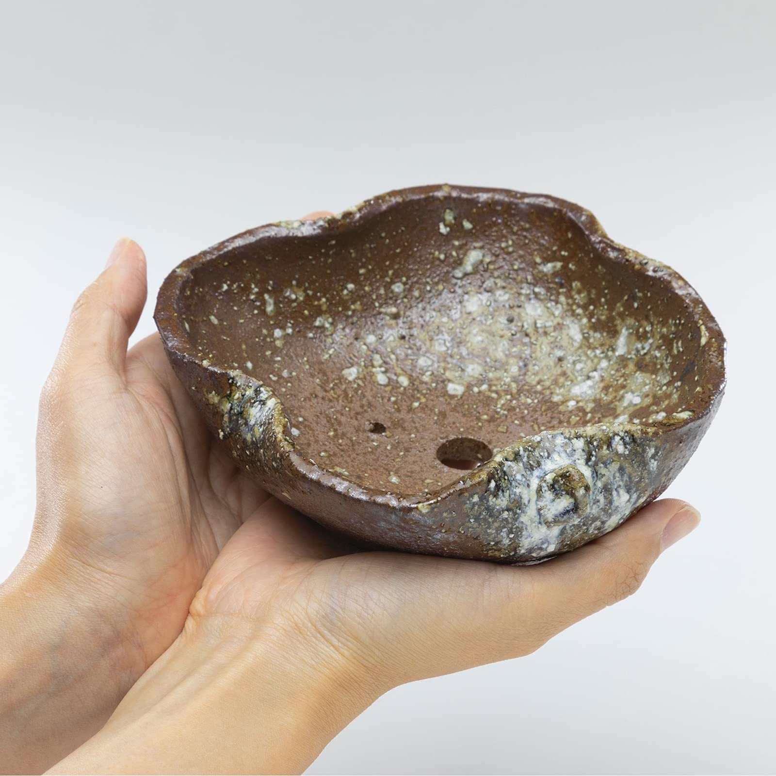 Wazakura Shigaraki Vaso per Bonsai in Ceramica a Forma di Foglia Fatto a Mano con Foro di Drenaggio 15cm Realizzato in Giappone, Ciotola per Piante Grasse - Marrone